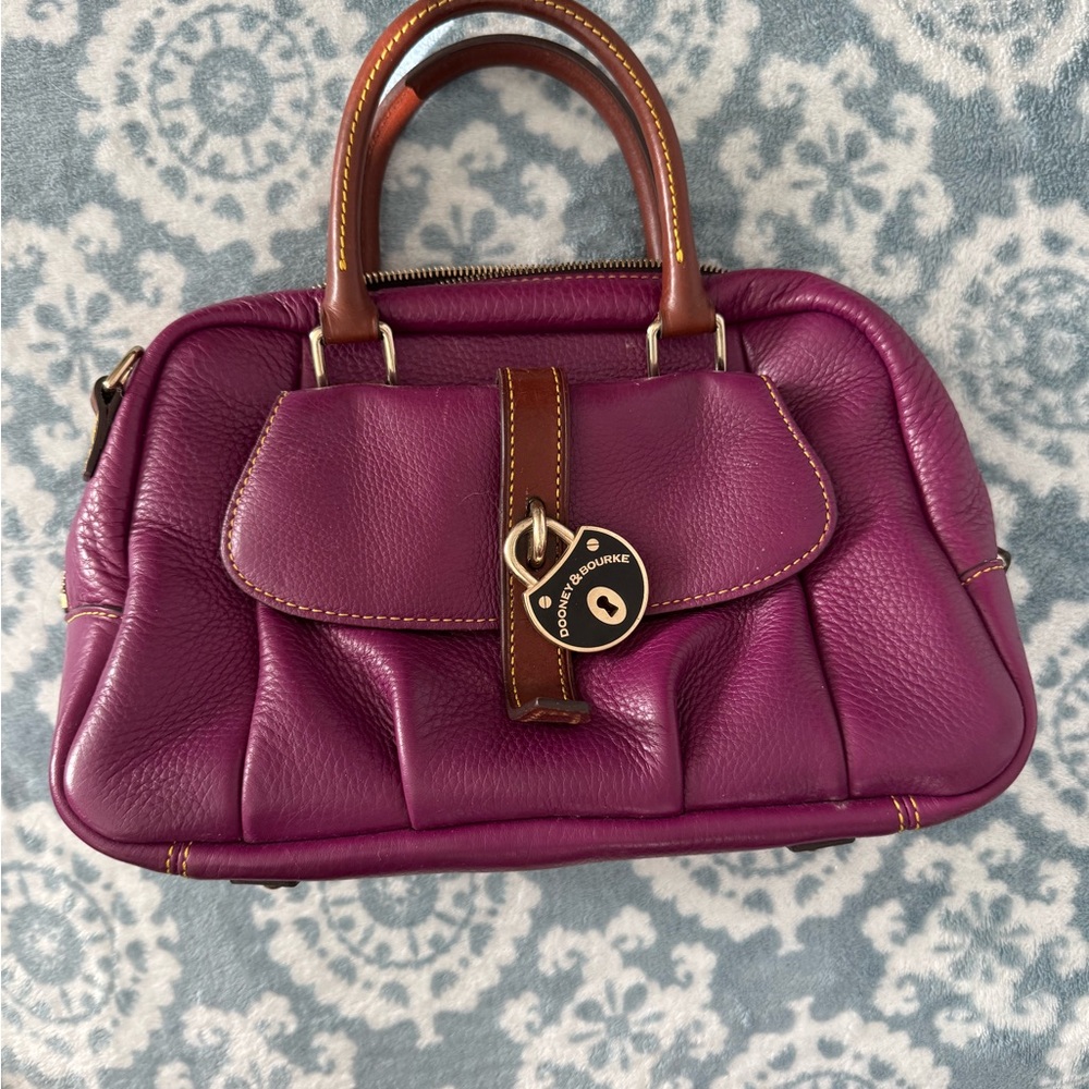 Dooney & Bourke Purple Satchel with Brown Trim